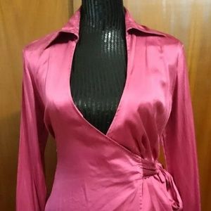 Sandra Angelozzi Pink Silk Wrap Blouse  Medium